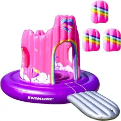 Swimline Unicorn Castle Inflatable Island Swimming Pool Float 82" Pink