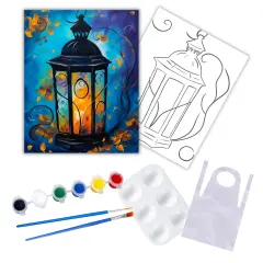 "Autumn Lantern" DIY Canvas Art Kit, Adult Beginner, Acrylic Paint Size 11x14 inch