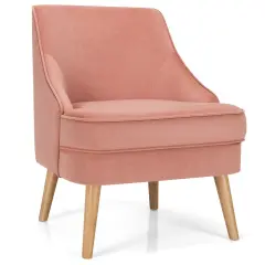 Soft and Comfortable Velvet Upholstered Accent Chair with Ergonomic Curved Backrest and Wooden Legs Pink