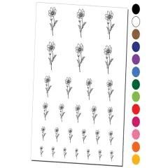 Hand Drawn Cosmos Flower Temporary Tattoo Water Resistant Fake Body Art Set Collection Orange