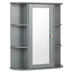 Bathroom Single Door Shelves Wall Mount Cabinet with Mirror Grey