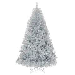6 Feet Hinged Unlit Artificial Silver Shinny Christmas Tree with Metal Stand