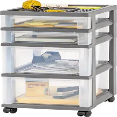 IRIS USA 4 Drawer Rolling Storage Cart with Organizer Top, Black/White/Gray Grey