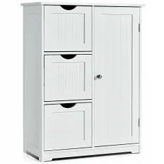 MDF Bathroom Floor Cabinet with Drawers and Adjustable Shelf White