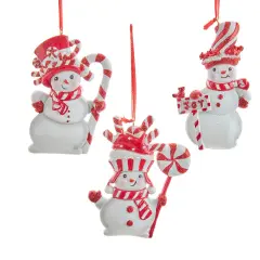 4" Peppermint Snowman Ornaments &ndash; Set of 3 Assorted Christmas Decorations