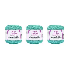 Aunt Lydia Classic Aqua Crochet - 3 Pack of 350y/320m - Cotton - Gauge 10 - Crochet