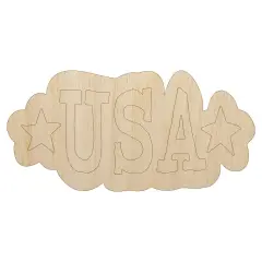 USA with Stars Patriotic Fun Text Unfinished Wood Shape Piece Cutout for DIY Craft Projects