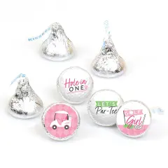 Big Dot of Happiness Golf Girl - Pink Birthday Party or Baby Shower Round Candy Sticker Favors - Labels Fits Chocolate Candy (1 sheet of 108)
