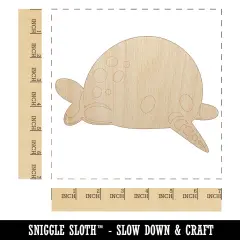 Chibi Narwhal Plopped on Belly Unfinished Wood Shape Piece Cutout for DIY Craft Projects