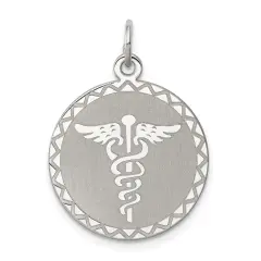 Sterling Silver Caduceus Disc Charm Pendant Jewelry 23mm x 20mm
