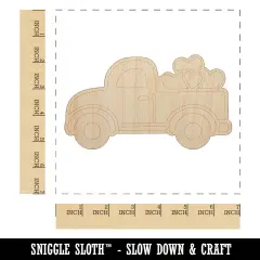 Cute Truck with Hearts Unfinished Wood Shape Piece Cutout for DIY Craft Projects