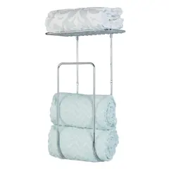 mDesign Steel Wall Mount Towel Rack Holder Organizer with Storage Shelf