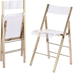 ISL Furnishings Kasper Flex Luxury Modern Folding Chair Acrylic Lucite Gold 2 Pk