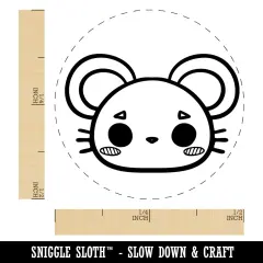 Charming Kawaii Chibi Mouse Face Blushing Cheeks Self-Inking Rubber Stamp for Stamping Crafting Planners Green