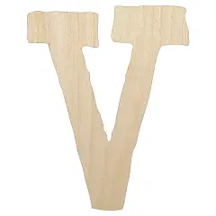 Letter V Uppercase Cute Typewriter Font Unfinished Wood Shape Piece Cutout for DIY Craft Projects