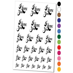 I Love You Elegant Text Temporary Tattoo Water Resistant Fake Body Art Set Collection Light Blue