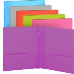Enday Plastic Solid Color 2-Pockets Poly Portfolio W/ 3 Prongs Purple