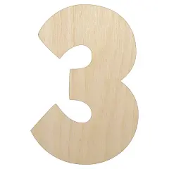 Number 3 Three Fun Bold Font Unfinished Wood Shape Piece Cutout for DIY Craft Projects