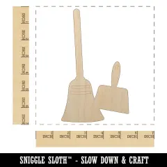Broom and Dustpan Cleaning Unfinished Wood Shape Piece Cutout for DIY Craft Projects