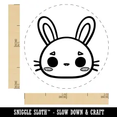 Charming Kawaii Chibi Rabbit Bunny Face Blushing Cheeks Self-Inking Rubber Stamp for Stamping Crafting Planners Sky Blue