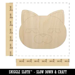 Round Cat Face Skeptical Unfinished Wood Shape Piece Cutout for DIY Craft Projects