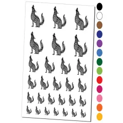 Folk Art Wolf Temporary Tattoo Water Resistant Fake Body Art Set Collection Light Blue