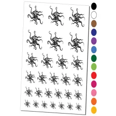 Octopus Old Timey Sketch Temporary Tattoo Water Resistant Fake Body Art Set Collection Red
