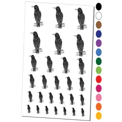 European Starling Bird on Branch Temporary Tattoo Water Resistant Fake Body Art Set Collection Black