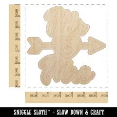 Mr and Mrs Heart and Arrow Wedding Unfinished Wood Shape Piece Cutout for DIY Craft Projects