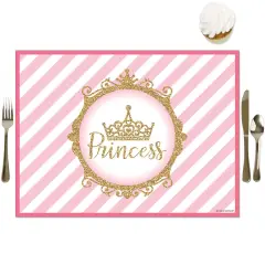 Big Dot of Happiness Little Princess Crown - Party Table Decorations - Pink and Gold Princess Baby Shower or Birthday Party Placemats - Set of 16