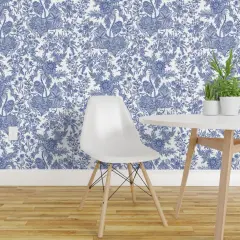 Peel & Stick Wallpaper 2FT Wide Chintz Floral Blue White Vintage Style Traditional Cobalt Chinoiserie Custom Removable Wallpaper by Spoonflower