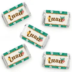 Big Dot of Happiness Tropical Luau - Mini Candy Bar Wrapper Stickers - Hawaiian Beach Party Small Favors - 40 Count
