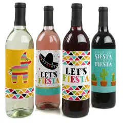 Big Dot of Happiness Let's Fiesta - Fiesta Party Decorations for Women and Men - Wine Bottle Label Stickers - Set of 4