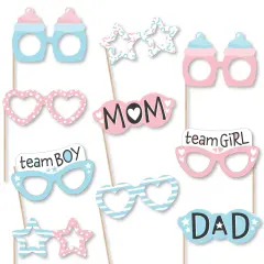 Big Dot of Happiness Baby Gender Reveal Glasses - Paper Card Stock Team Boy or Girl Party Photo Booth Props Kit - 10 Count