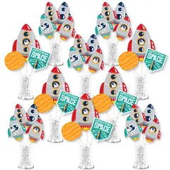Big Dot of Happiness Blast Off to Outer Space - Rocket Ship Baby Shower or Birthday Party Centerpiece Sticks - Showstopper Table Toppers - 35 Pieces