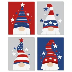 Big Dot of Happiness Patriotic Gnomes - Unframed Memorial Day, 4th of July & Labor Day Gnome Linen Paper Wall Art - Set of 4 - Artisms - 8 x 10 inches