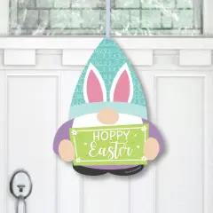 Big Dot of Happiness Easter Gnomes - Hanging Porch Spring Bunny Party Outdoor Decorations - Front Door Decor - 1 Piece Sign