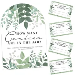 Big Dot of Happiness Boho Botanical - How Many Candies Greenery Party Game - 1 Stand and 40 Cards - Candy Guessing Game