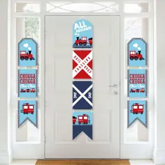 Big Dot of Happiness Railroad Party Crossing - Hanging Vertical Paper Door Banners - Steam Train Party Wall Decor Kit- Indoor Door Decor