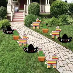 Big Dot of Happiness Let's Fiesta - Pinata, Cactus and Sombrero Lawn Decorations - Outdoor Fiesta Party Yard Decorations - 10 Piece