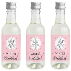 Big Dot of Happiness Pink Winter Wonderland - Mini Wine & Champagne Bottle Label Stickers - Snowflake Birthday Party or Baby Shower Favor Gift - 16 Ct
