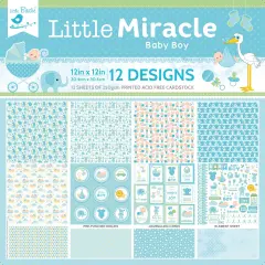 Little Birdie Little Miracle Cardstock Pack 12"X12" 12/Pkg-Baby Boy