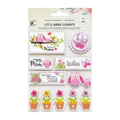 Little Birdie Love Sticker Embellishment 11/Pkg-Love You Mom