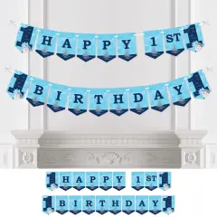 Big Dot of Happiness 1st Birthday Shark Zone - Jawsome Shark First Birthday Party Bunting Banner - Party Decorations - Happy 1st Birthday