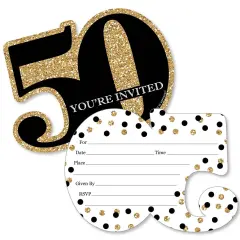 Big Dot of Happiness Adult 50th Birthday - Gold - Shaped Fill-in Invitations - Birthday Party Invitation Cards with Envelopes - Set of 12