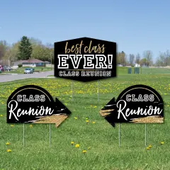 Big Dot of Happiness Reunited - School Class Reunion Party Yard Sign with Stakes - Double Sided Outdoor Lawn Sign - Set of 3
