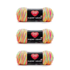 Red Heart Super Saver Day Glow Yarn - 3 Pack of 198g/7oz - Acrylic - 4 Medium (Worsted) - 364 Yards - Knitting/Crochet