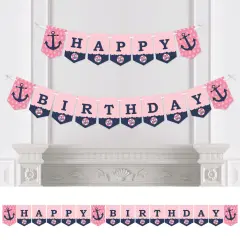 Big Dot of Happiness Ahoy - Nautical Girl - Birthday Party Bunting Banner - Anchor Party Decorations - Happy Birthday