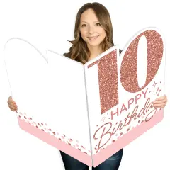 Big Dot of Happiness 10th Pink Rose Gold Birthday - Happy Birthday Giant Greeting Card - Big Shaped Jumborific Card - 16.5 x 22 inches
