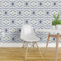 Peel & Stick Wallpaper 2FT Wide Botanical Diamonds Large Geometric Neutral Blue Denim Dot Stripe Abstract Custom Removable Wallpaper by Spoonflower